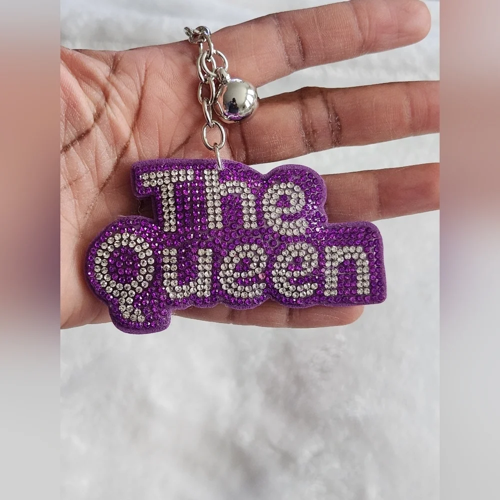 Purple 'The Queen' Rhinestone Keychain Bag Charm